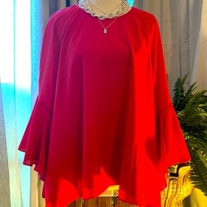 Belle Badgley Mischka Barberry Red Linda Bell-Sleeved Blouse